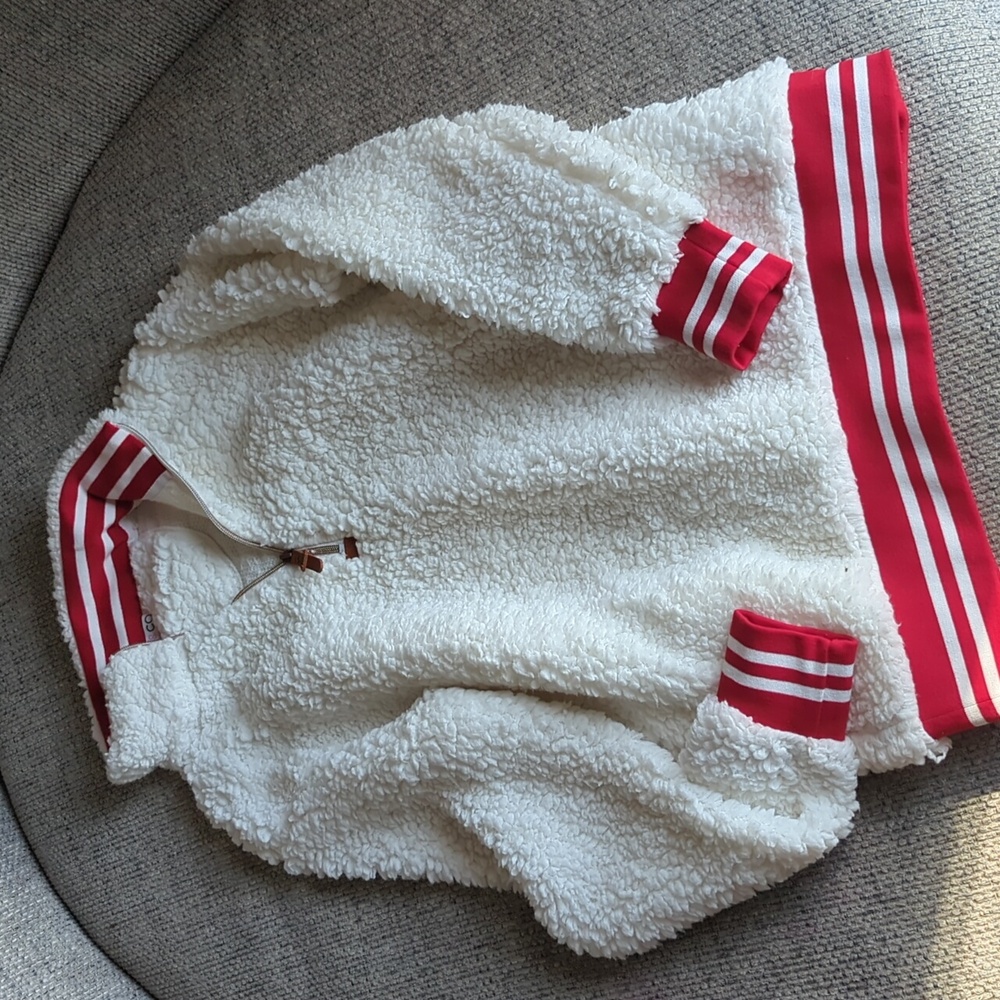 Red and white Sherpa Pullover